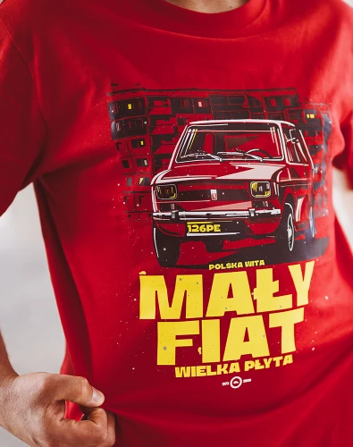 126pe® Polska Wita - Mały FIAT - Wielka płyta - mega grafika - koszulka t-shirt XL - Sklep detailingowy Automotive Care