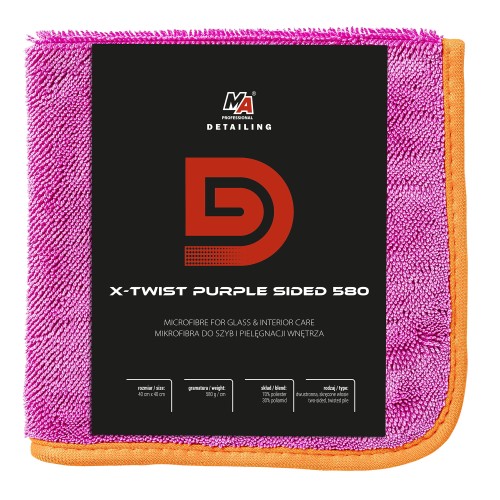 MA Professional Detailing X-TWIST PURPLE SIDED 580GSM - mikrofibra, ręcznik do osuszania 40x40cm 70% poliester 30% poliamid - Sklep detailingowy Automotive Care