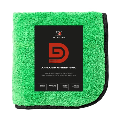 MA Professional Detailing X-PLUSH GREEN 840GSM - puszysta mikrofibra do wosku i pielęgnacji wnętrza 40x40cm - Sklep detailingowy Automotive Care