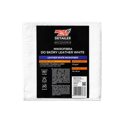 Moje Auto Detailer LEATHER WHITE - mikrofibra do czyszczenia i pielęgnacji powierzchni skórzanych  310g/m2 40x40cm - Sklep detailingowy Automotive Care